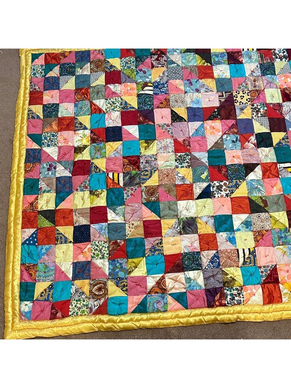 Vintage Patchwork Quilt. 1969 handmade, 56”x65”. Good condition